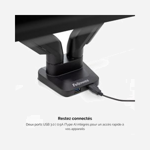 Fellowes Platinum Series Bras Double pour écrans jusqu'à 40", 8kg max par écran, montage collier/passe-fil, VESA 75/100, USB 3.2 Gen 1, Noir - Miniature 4