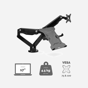 Fellowes 8044101 : Kit complémentaire porte-ordinateur portable pour bras écran (hors Professional Series). Acier noir, 10"-17", VESA 75/100, charge 4.5kg - Miniature 3
