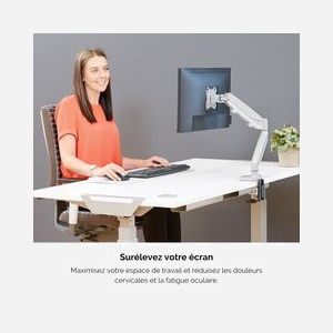 Fellowes 9683001: Support écran plat bureau jusqu'à 40", 8kg, fixation collier/passe-fil, VESA 75x75/100x100, bras 53.8cm, acier argent - Miniature 3