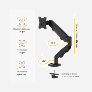 Fellowes 9683101 Support écran bureau jusqu'à 40", 8kg, VESA 75/100, Bras extensible 53.8cm, Fixation Collier/Passe-fil, Inclinaison +/-90°, Pivot 360° - Miniature 3