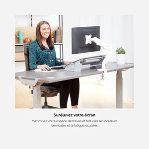 Fellowes 9683201 Support écran bureau (jusqu'à 40") fixation collier/passe-fil, VESA 75x75/100x100mm, bras 53.8cm, inclinaison ±90°, pivot 360°, blanc - Miniature 4