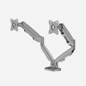 Support double écran Fellowes 9683301 pour bureau, 2x 8kg max, jusqu'à 40", VESA 75x75/100x100, bras 53.8cm, montage collier/passe-fil, acier argenté - Miniature 3
