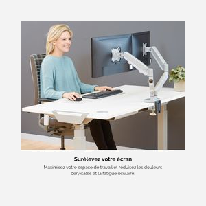 Support double écran Fellowes 9683301 pour bureau, 2x 8kg max, jusqu'à 40", VESA 75x75/100x100, bras 53.8cm, montage collier/passe-fil, acier argenté - Miniature 4