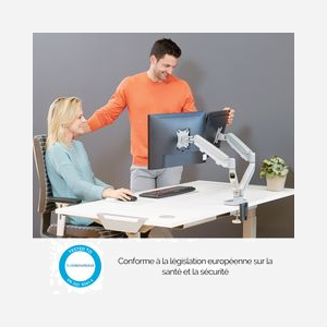 Support double écran Fellowes 9683301 pour bureau, 2x 8kg max, jusqu'à 40", VESA 75x75/100x100, bras 53.8cm, montage collier/passe-fil, acier argenté - Miniature 5