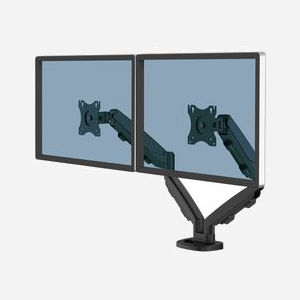 Fellowes Bras Double pour Écrans jusqu'à 39" (99.1cm), 8kg par Écran, Montage Bureau Collier/Passe-fil, VESA 75x75/100x100, Noir, Acier