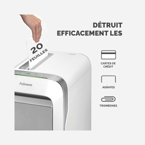 Fellowes LX Series Powershred LX221 Destructeur Micro-Broyage 2x12mm P-5, 20 feuilles, 30L (1100 feuilles), 65dB, SafeSense, Blanc - Miniature 2