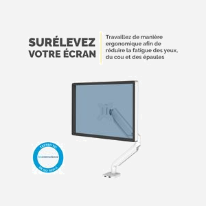 Fellowes Platinum Series Bras Support Écran Simple Blanc (Ref. 8056201) - VESA 75/100, Max 40", 8kg, Acier, USB 3.2, Pivot 360°, Inclinaison ±45°, Garantie 5 ans - Miniature 2