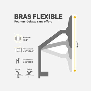 Fellowes Platinum Series Bras Support Écran Simple Blanc (Ref. 8056201) - VESA 75/100, Max 40", 8kg, Acier, USB 3.2, Pivot 360°, Inclinaison ±45°, Garantie 5 ans - Miniature 4
