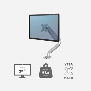 Fellowes Platinum Series Bras Support Écran Simple Argent (Ref: 8056401) - VESA 75x75/100x100, Max 8kg, Écran jusqu'à 40", USB 3.2, Acier - Miniature 2