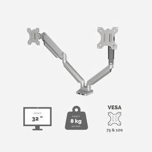 Fellowes Platinum Series Bras Double pour écrans jusqu'à 40", 8kg max, Montage Collier/Passe-fil, VESA 75x75/100x100, USB 3.2 Gen 1, Argent - Miniature 4