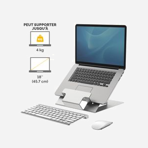 Fellowes Hylyft - Support Laptop Aluminium Argenté, inclinable 37-58°, réglable 6 positions, écrans jusqu'à 18", charge max 4kg, 238x246x6mm - Miniature 3