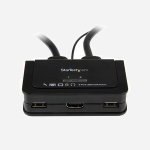StarTech.com Commutateur KVM 2 Ports USB/HDMI SV211HDUA : 2x PC vers 1x écran HDMI (1920x1200), Audio 3.5mm, USB, Câbles intégrés 0.85m, Alimentation USB, Compatible Windows/macOS - Miniature 2