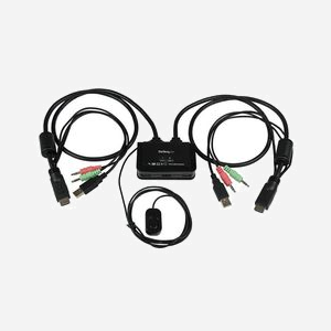 StarTech.com Commutateur KVM 2 Ports USB/HDMI SV211HDUA : 2x PC vers 1x écran HDMI (1920x1200), Audio 3.5mm, USB, Câbles intégrés 0.85m, Alimentation USB, Compatible Windows/macOS - Miniature 1