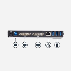 StarTech.com USB 3.0 Dock Double DVI 2048x1152, 5x USB 3.0 (2 ports chargement BC 1.2), GbE, Audio 3.5mm, Adaptateurs DVI vers HDMI/VGA, Windows/macOS - Miniature 4