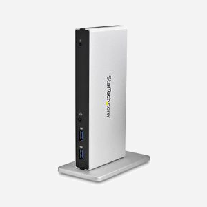 StarTech.com USB 3.0 Dock Double DVI 2048x1152, 5x USB 3.0 (2 ports chargement BC 1.2), GbE, Audio 3.5mm, Adaptateurs DVI vers HDMI/VGA, Windows/macOS - Miniature 1