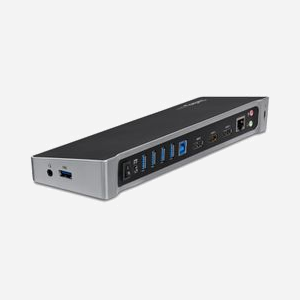StarTech.com Dock USB 3.0 Triple Écran 2x DisplayPort 4K + HDMI, Hub 5x USB-A (1 Fast-Charge), Audio 3.5mm, GbE, Windows/macOS - USB3DOCKH2DP - Miniature 1