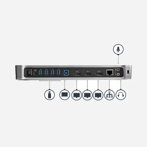 StarTech.com Dock USB 3.0 Triple Écran 2x DisplayPort 4K + HDMI, Hub 5x USB-A (1 Fast-Charge), Audio 3.5mm, GbE, Windows/macOS - USB3DOCKH2DP - Miniature 4