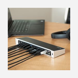 StarTech.com Dock USB 3.0 Triple Écran 2x DisplayPort 4K + HDMI, Hub 5x USB-A (1 Fast-Charge), Audio 3.5mm, GbE, Windows/macOS - USB3DOCKH2DP - Miniature 5