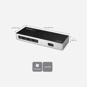 StarTech.com DK30A2DH Station d'accueil USB-C/USB-A Double 4K60Hz DisplayPort/HDMI - 6x USB 3.0 - GbE - Windows/macOS - Chipset DisplayLink DL-6950 - Miniature 2