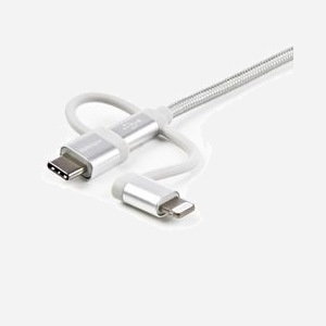 StarTech.com Câble Multi-Chargeur LTCUB1MGR 1m USB 2.0 Type-A vers Micro-USB B + Adaptateur Lightning/USB-C, Tressé, 22/28 AWG, Argent - Miniature 4