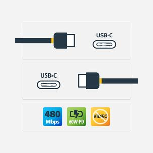 Câble StarTech.com USB-C 2.0 Mâle/Mâle 1m, Angle Droit, 60W (3A) Power Delivery, Charge & Synchronisation, Contacts Nickel, Noir, RoHS, CE, REACH - Miniature 2