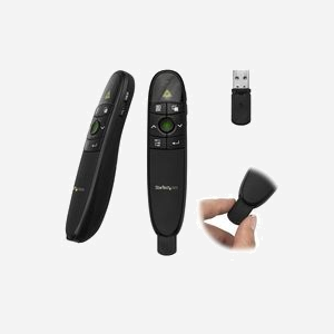 StarTech.com PRESREMOTEG Télécommande Présentation Sans Fil 2.4GHz, Portée 27m, Laser Vert 1mW, Contrôle Volume, USB, Compatible Windows/macOS, Piles AAA Incluses