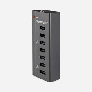 StarTech.com ST7C51224EU Station de Charge USB 7 Ports (5x 1A, 2x 2A) 60W, Support Mural Inclus, Compatible Apple/Android, Noir