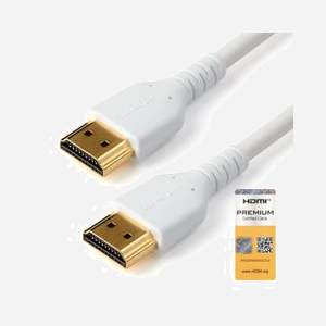 StarTech.com RHDMM1MPW Câble HDMI 1m Blanc, High Speed with Ethernet, 4K 60Hz, HDMI 2.0, HDR10, HDCP 2.2, Bande Passante 18 Gbps, TPE, Renforcé Aramide
