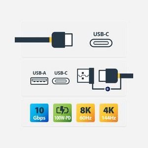 StarTech.com Câble USB-C 1m USB 3.2 Gen 2 10Gbps avec Adaptateur USB-A 5Gbps, Power Delivery 100W (5A), DP Alt Mode 8K 60Hz/4K 144Hz - Miniature 2