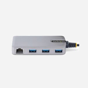 StarTech.com Hub USB-C 3x USB-A 3.2 Gen 1, Gigabit Ethernet RJ45, Alimentation Bus/Micro-USB, Câble 30cm, Chipset VIA VL817/ASIX AX88179A - Miniature 3