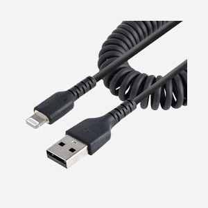 StarTech.com Câble USB 2.0 vers Lightning 1m, spiralé à 0.38m, MFi, TPE noir, renfort fibre aramide, connecteurs nickelés, 480 Mbit/s