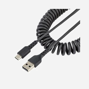 StarTech.com R2ACC-50C-USB-CABLE : Câble USB-A vers USB-C 2.0 Spiralé 50cm, Renforcé Aramide, M/M, 3A, 480 Mbit/s, Noir, AWG 32/22.