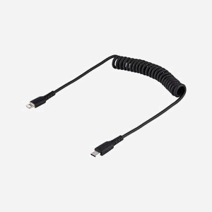 StarTech.com Câble USB-C vers Lightning 1m Noir - USB 2.0, MFi certifié, Gaine TPE durable, Contacts Nickel, Diamètre 3.1mm, Rétractable à 0.38m - Miniature 2