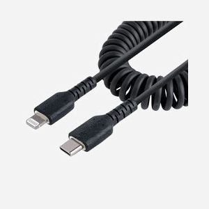 StarTech.com Câble USB-C vers Lightning 1m Noir - USB 2.0, MFi certifié, Gaine TPE durable, Contacts Nickel, Diamètre 3.1mm, Rétractable à 0.38m - Miniature 1