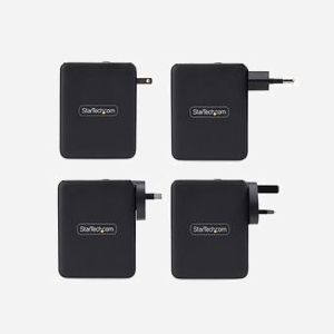 StarTech.com Chargeur Mural USB-C 140W GaN Power Delivery 3.1, 3x USB-C (140W max) & 1x USB-A (12W max), Fiches Internationales Interchangeables