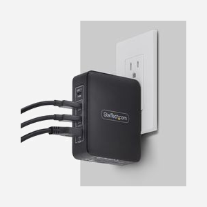 StarTech.com Chargeur Mural USB-C 140W GaN Power Delivery 3.1, 3x USB-C (140W max) & 1x USB-A (12W max), Fiches Internationales Interchangeables - Miniature 2