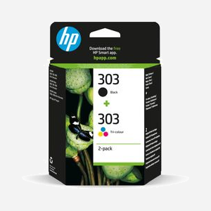 HP 303 Pack 2 Cartouches Authentiques : 1 Noir Pigment 4ml (200 pages), 1 Trois Couleurs Dye 4ml (165 pages), Jet d'encre, OEM 3YM92AE