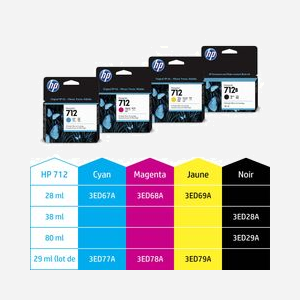 HP Cartouche Encre DesignJet 712 Jaune (3ED69A) 29ml - Encre à Colorant - Compatibilité DesignJet T210/T230/T250/T630/T650 - Miniature 2