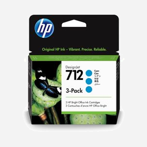 HP 3ED77A : Pack de 3 Cartouches Encre Cyan DesignJet 712, Encre à Colorant, 3 x 29ml, pour T210/T230/T250/T630/T650