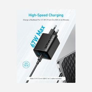 Anker 336 Charger (67W) USB Power Delivery/PowerIQ 3.0/Quick Charge 3.0 Type C Noir - Chargeur Secteur Intérieur 3 Ports (67W/67W/22.5W) EU - Miniature 2
