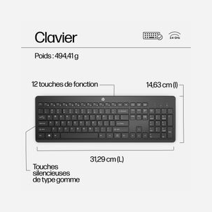 HP Ensemble Clavier et Souris Sans Fil 230 Noir - RF 2.4GHz, 1600 DPI, Portée 10m, Clavier Membrane Taille Réelle, Autonomie 16 mois, Compatible Windows/macOS - Miniature 3