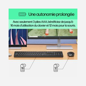 HP Ensemble Clavier et Souris Sans Fil 230 Noir - RF 2.4GHz, 1600 DPI, Portée 10m, Clavier Membrane Taille Réelle, Autonomie 16 mois, Compatible Windows/macOS - Miniature 4