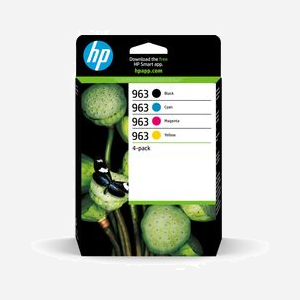 HP 963 Pack 4 Cartouches Encre Pigmentée Noir/Cyan/Magenta/Jaune (47.86ml Noir, 700/1000 Pages) - 6ZC70AE