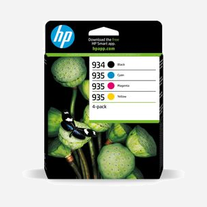 HP 934/935 Pack 4 Cartouches Encre Pigmentée (Noir 10ml, Cyan/Magenta/Jaune 4.5ml) - Rendement 400 pages - Compatibilité Imprimantes HP - Miniature 1