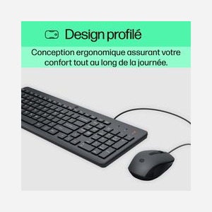 HP Kit Clavier QWERTY USB et Souris Filaire 1600 DPI - Clavier Membrane Taille Réelle - Compatible Windows 10/11 - Noir - Réf. 240J7AA#ABB - Miniature 3