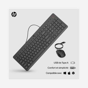 HP Ensemble Clavier Membrane USB Noir Taille Réelle + Souris Filaire 1600 DPI USB - Dimensions Clavier 425.9x146.1x26.8mm, Souris 103.4x61.1x34.2mm - Miniature 2