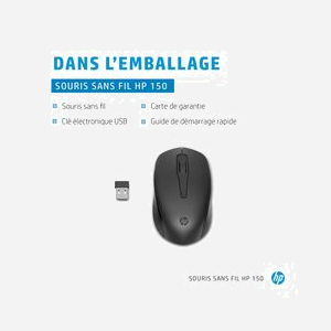 HP Souris sans fil 150 Noir - Optique 1600 DPI - 3 Boutons - Ambidextre - RF sans fil - Piles AA - 103 x 61.1 x 34 mm - 50g - Référence 2S9L1AA#ABB - Miniature 5