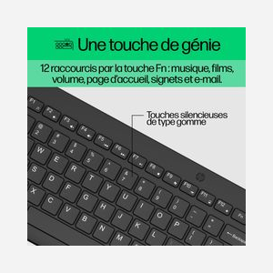 HP Ensemble Clavier et Souris Sans Fil 330 (2V9E6AA) RF 2.4GHz, Clavier Taille Réelle, Pavé Numérique, Souris Ambidextre 2 Boutons, Noir, Piles AAA - Miniature 3