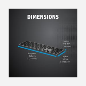 HP Clavier Sans Fil 975 Dual Mode (RF Sans Fil + Bluetooth) Rétroéclairé, Batterie Intégrée Rechargeable USB-C, Pavé Numérique, Récepteur Nano, Noir - Miniature 4