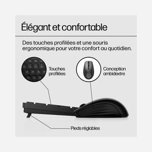 HP Ensemble Clavier et Souris sans Fil 650 (4R016AA) - Clavier Membrane 100%, 2.4 GHz, Souris 4000 DPI, 3 Boutons Programmables, Windows 10/11 - Miniature 3